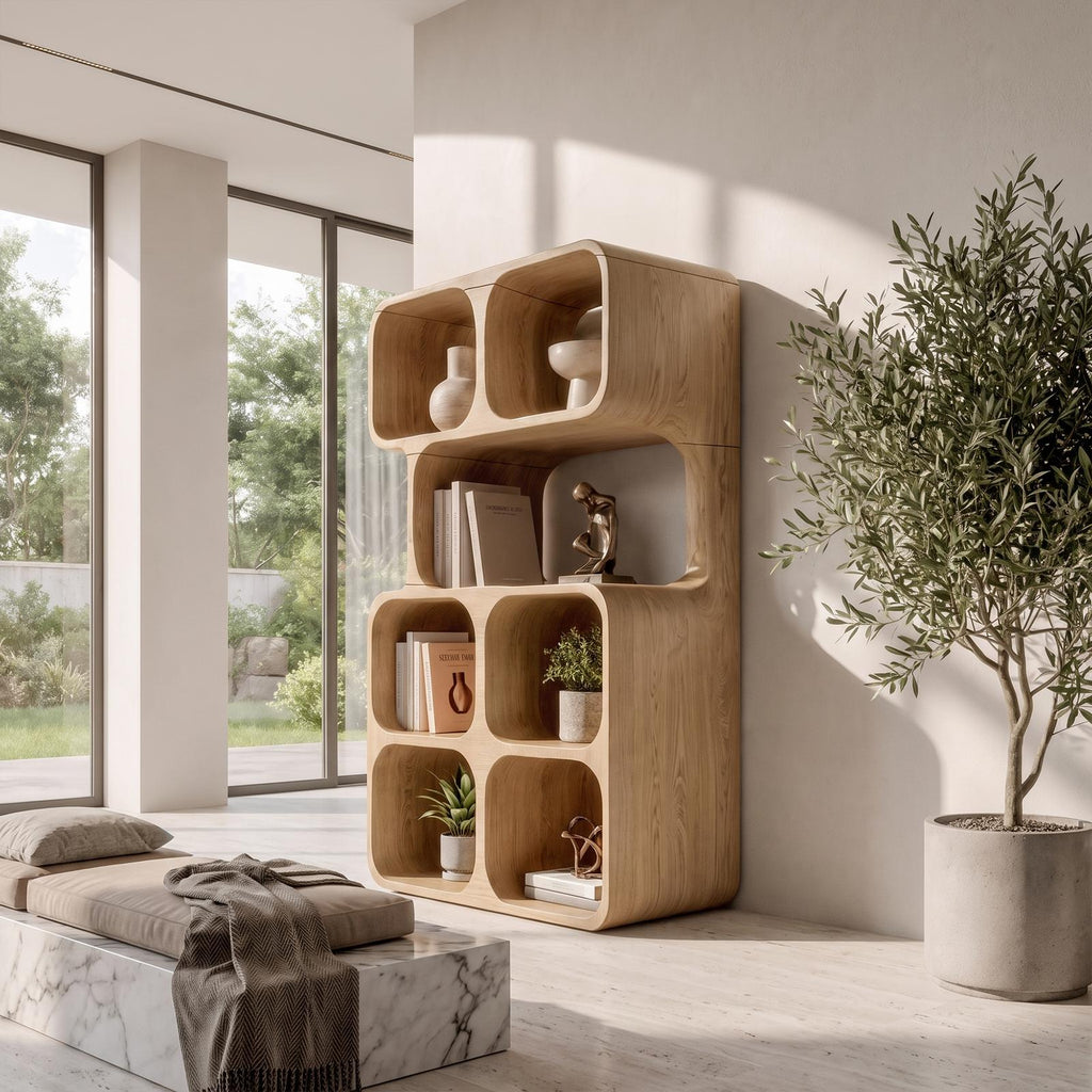 Statement Leaning Bookshelf Handcrafted Organic Wood Design For Modern Home