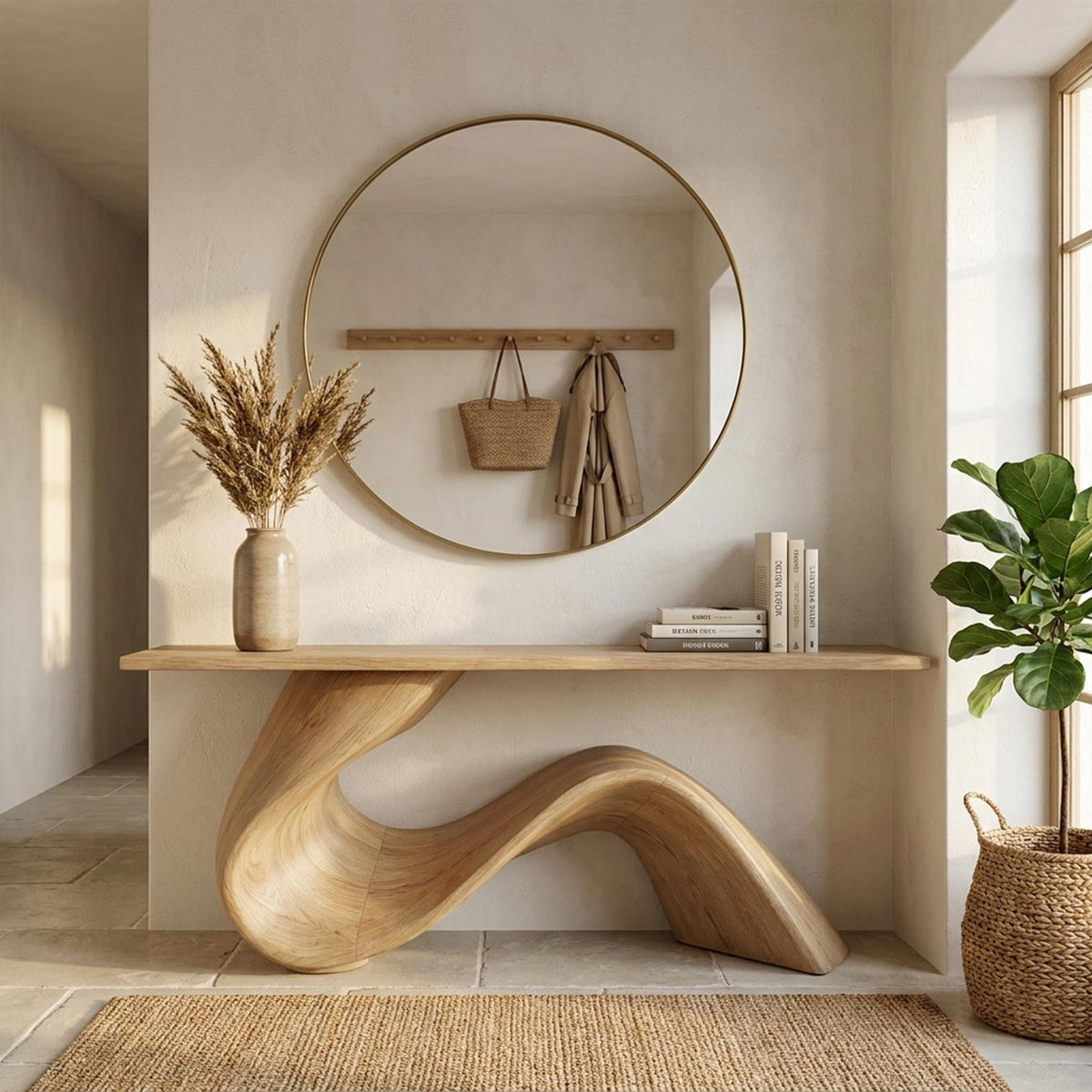 Elegant Flowing Wood Console Table Entryway Hallway Living Room