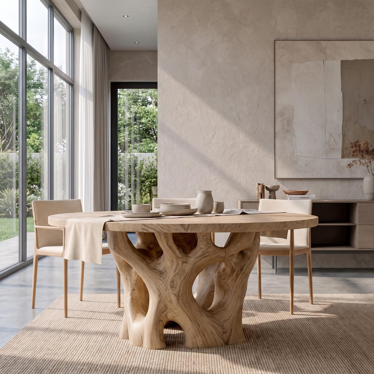 Organic Round Dining Table With Nature Inspired Cutout Form For Dining Room And Breakfast Nook SINLKIDN223