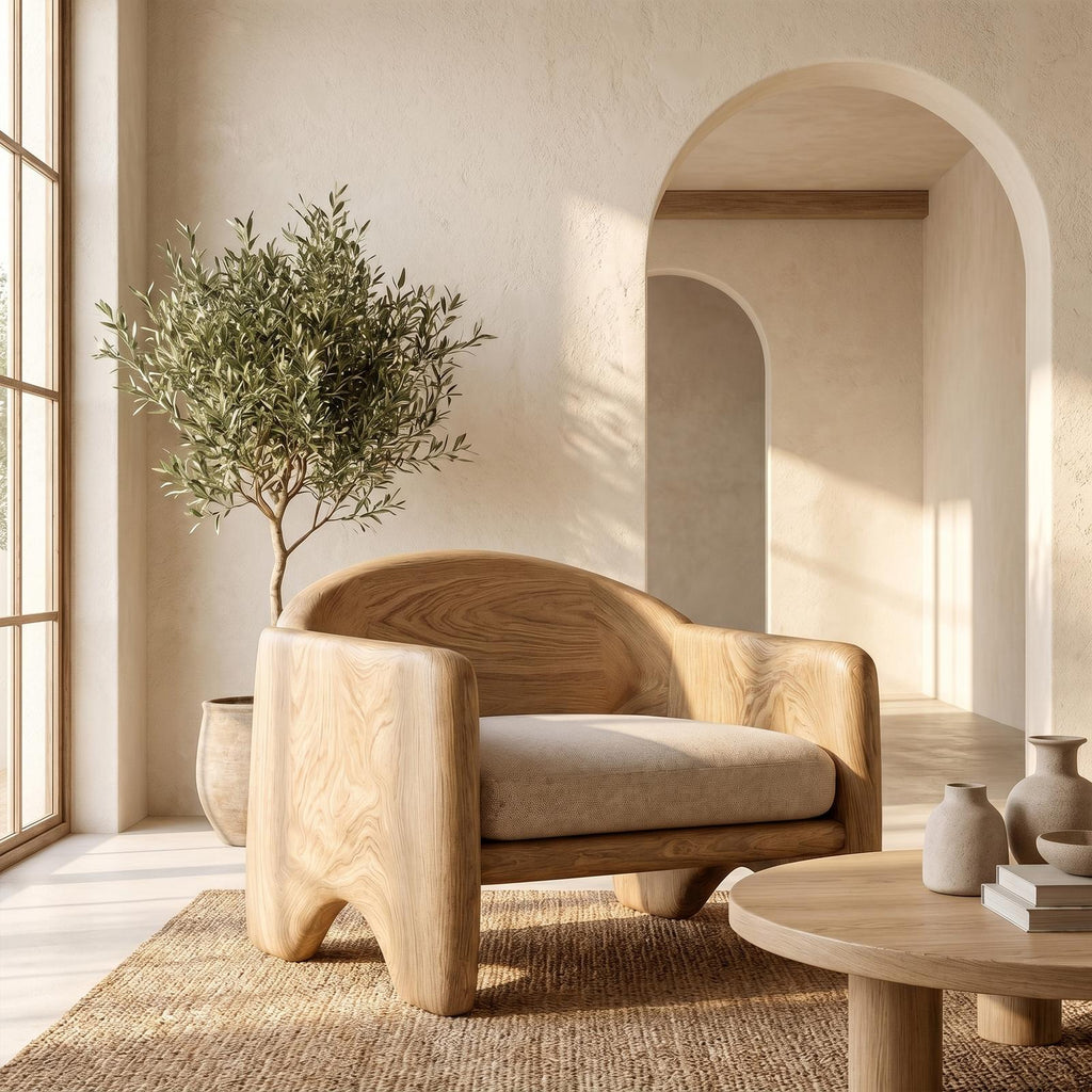 Rustic Armchair Sculptural Solid Wood Design For Living Room SINLKIAC030