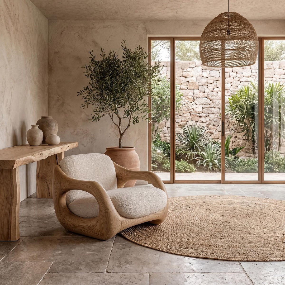 Sculptural Armchair Nature Inspired Wood Design For Living Room SINLKIAC031