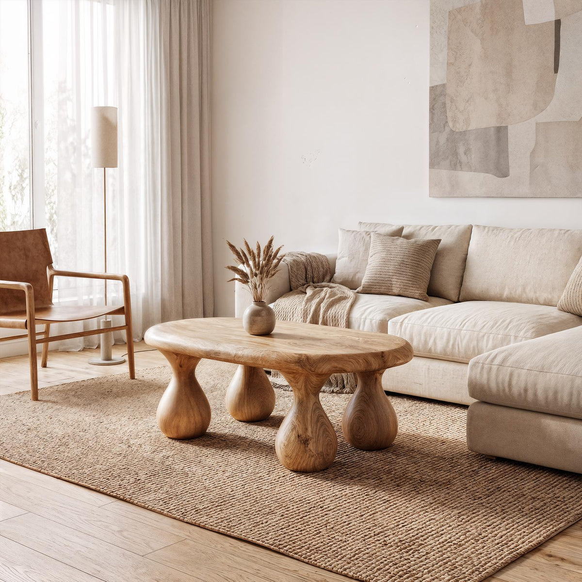 Rustic Coffee Table With Handcrafted Sculptural Wood Design For Living Room