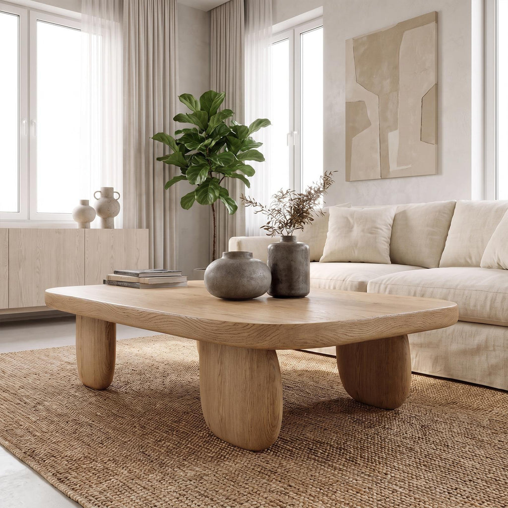 Minimal Coffee Table With Organic Pedestal Base For Living Room