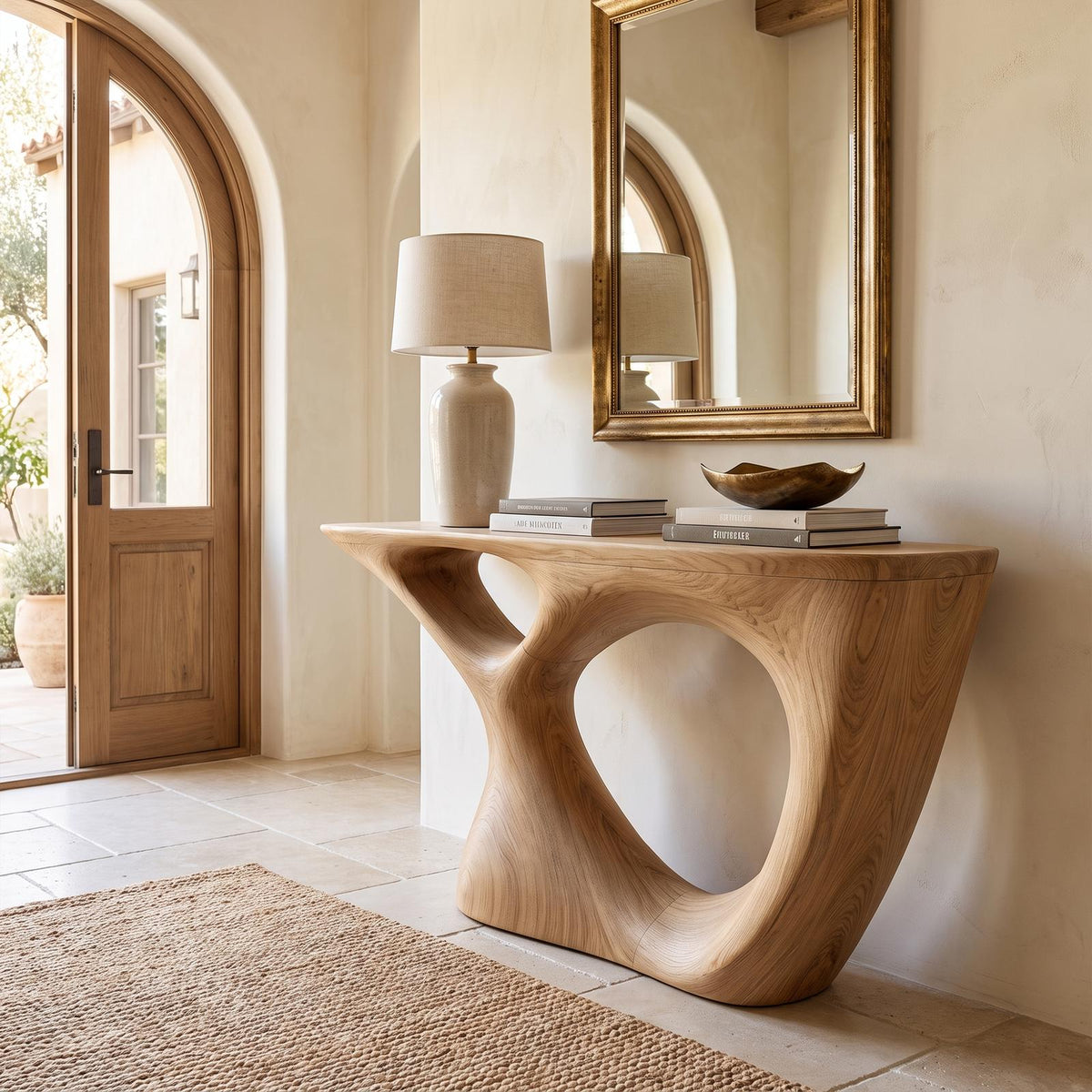 Sculptural Console Table With Curved Base For Entryway