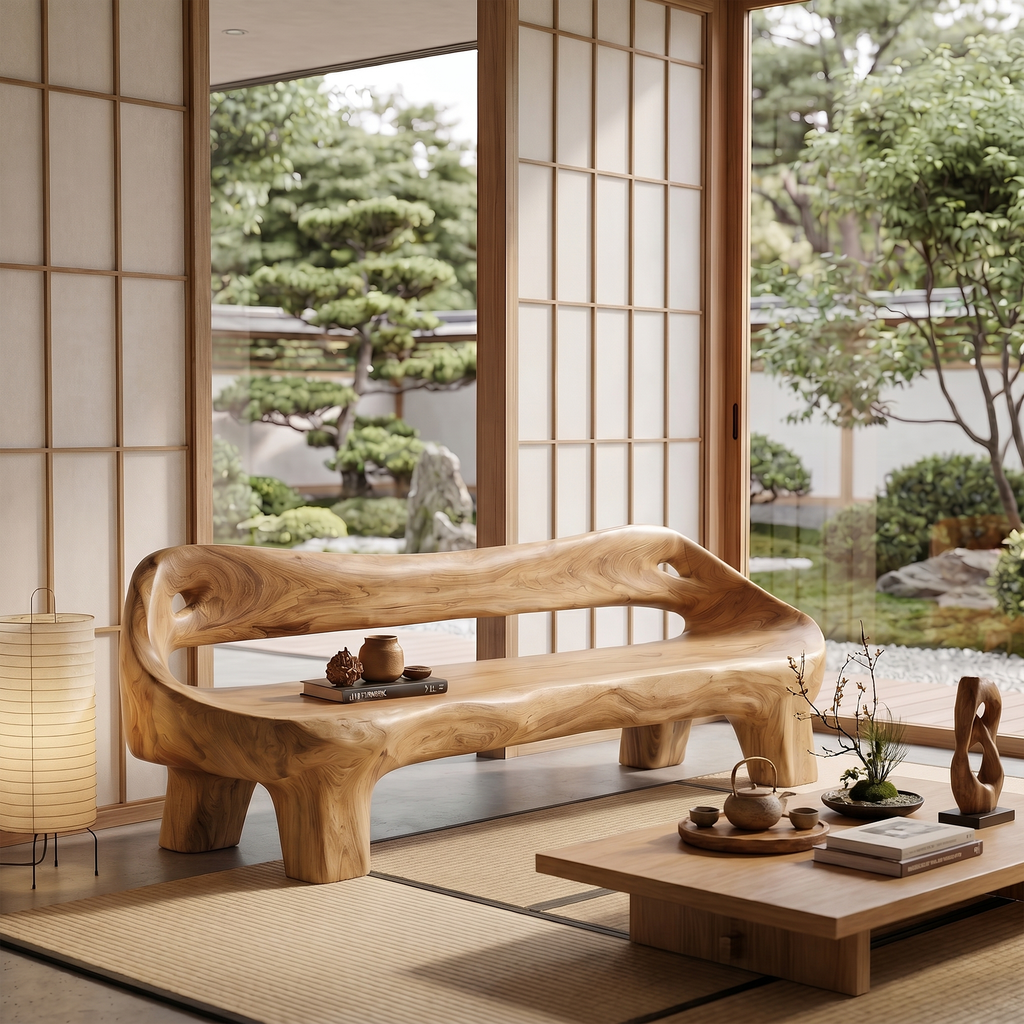 Organic Sculptural Sofa Frame, Curved Solid Wood Couch Frame & Daybed for Living Room