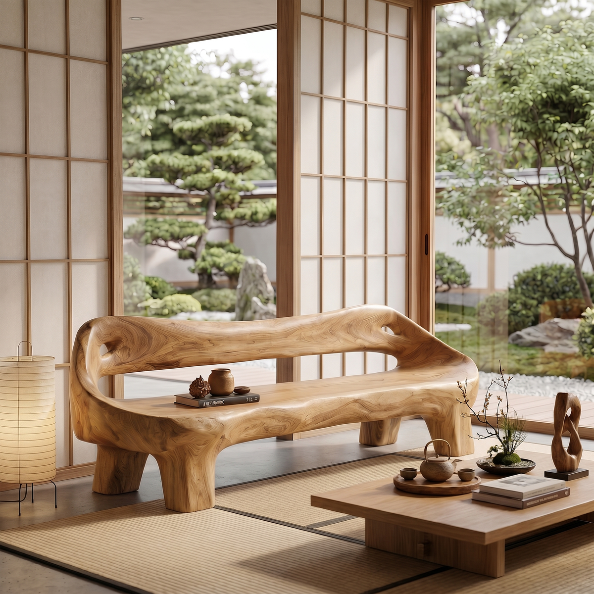 Organic Sculptural Sofa Frame, Curved Solid Wood Couch Frame & Daybed for Living Room