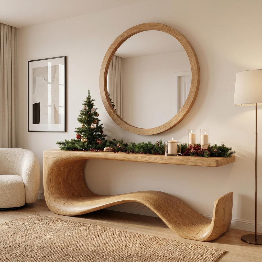 Rustic Console Table With Handcrafted Curved Wood Design For Entryway
