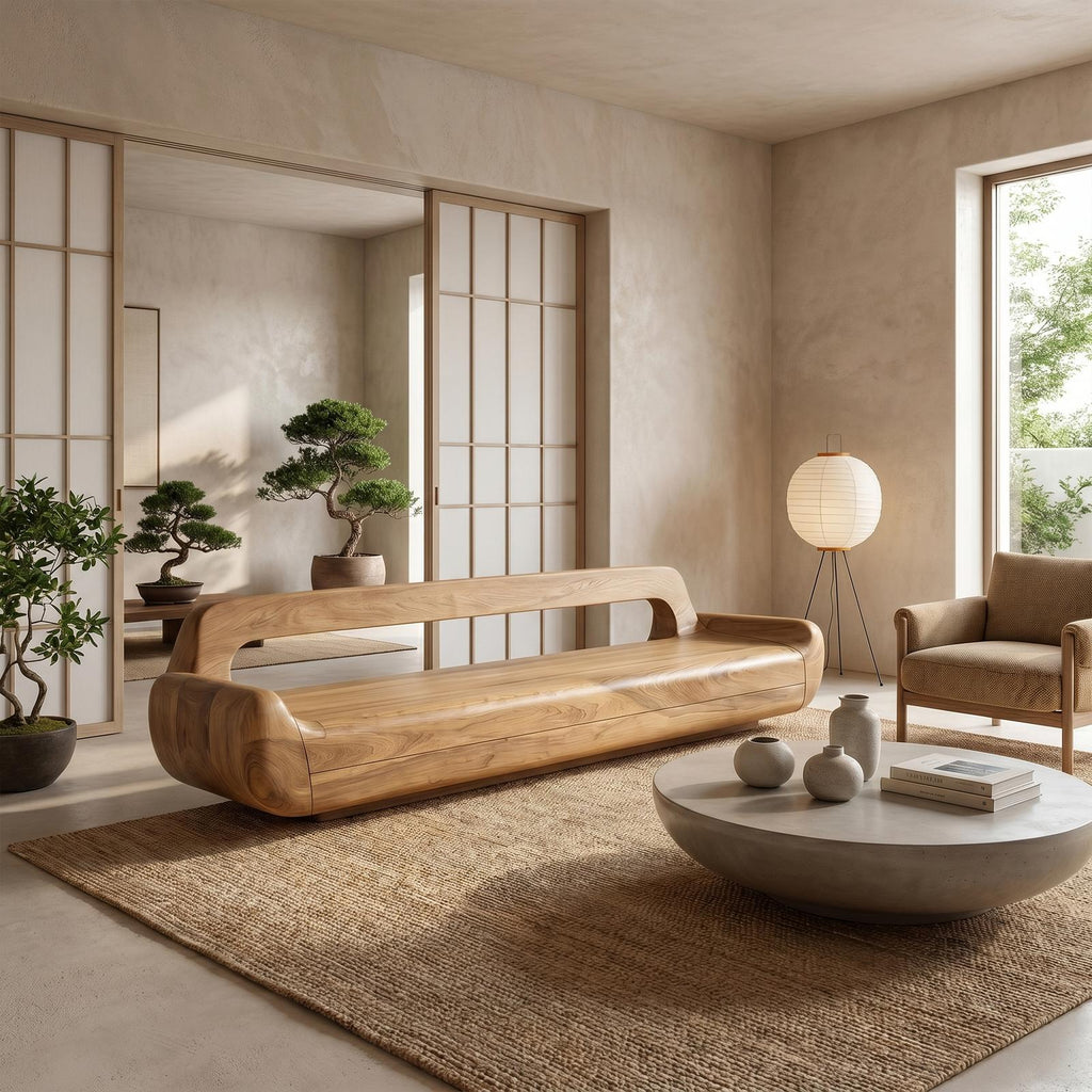 Minimalist Organic Sofa Frame, Low Profile Solid Wood Couch Frame for Modern Living Room Decor