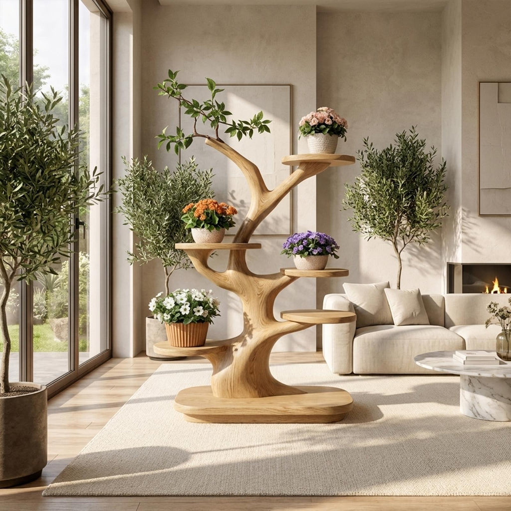 Midcentury Wooden Tree Plant Stand Home Interior SINLKITT108
