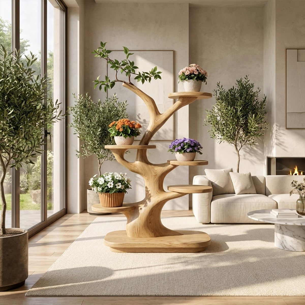 Midcentury Wooden Tree Plant Stand Home Interior SINLKITT108