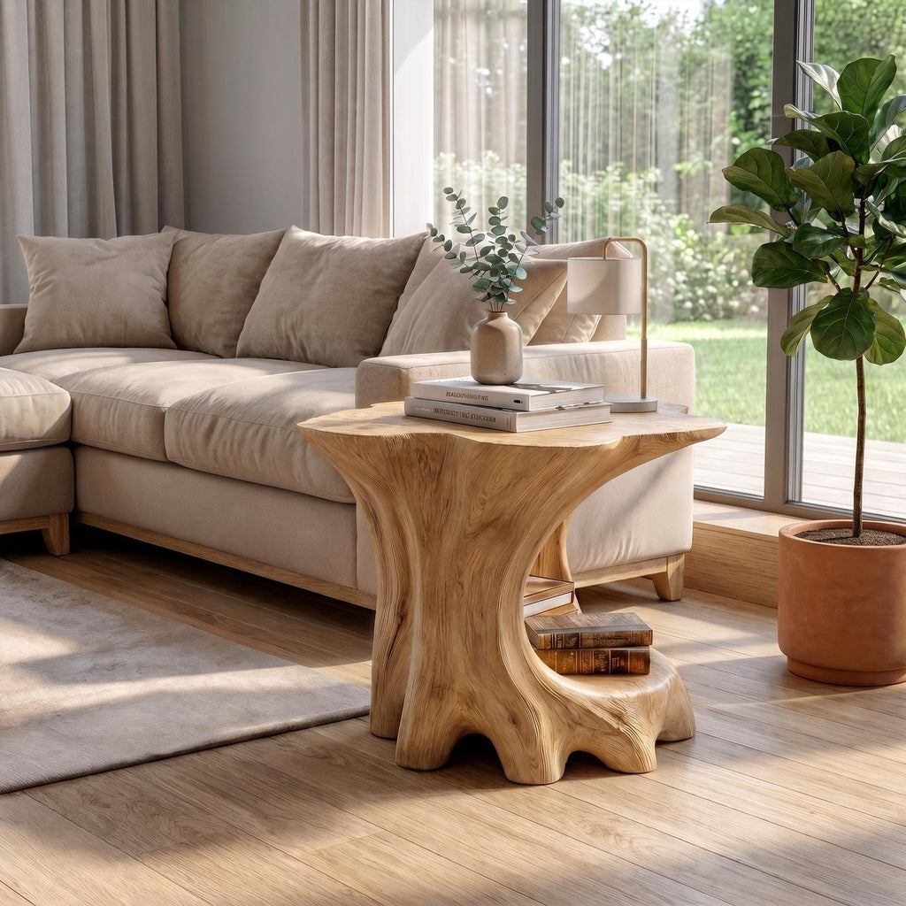 Rustic Bedside Table with Solid Wood Base and Open Storage, Handcrafted Modern End Table & Nightstand for Bedroom
