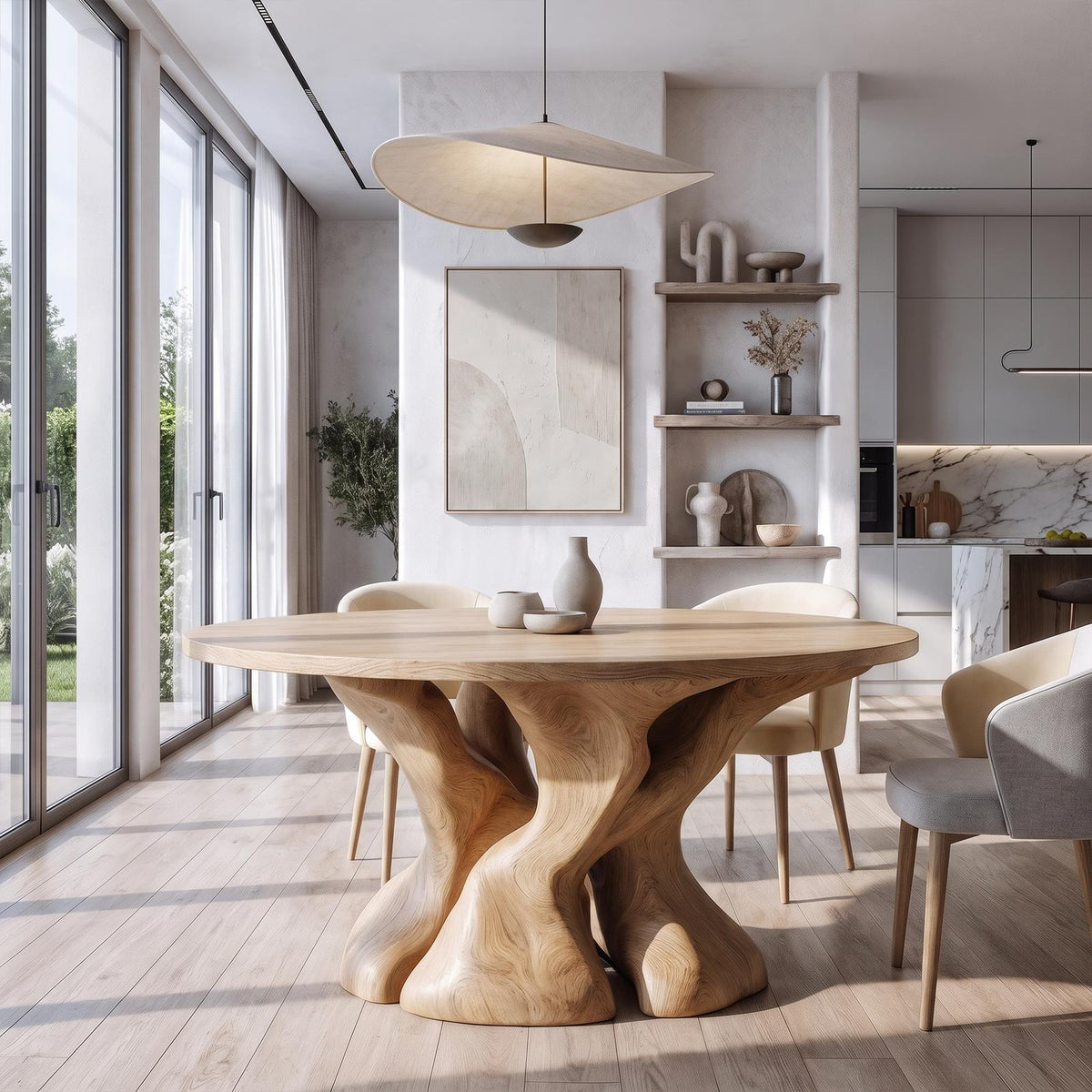 Natural Round Dining Table With Tree Root Inspired Form For Dining Room And Breakfast Nook SINLKIDN225