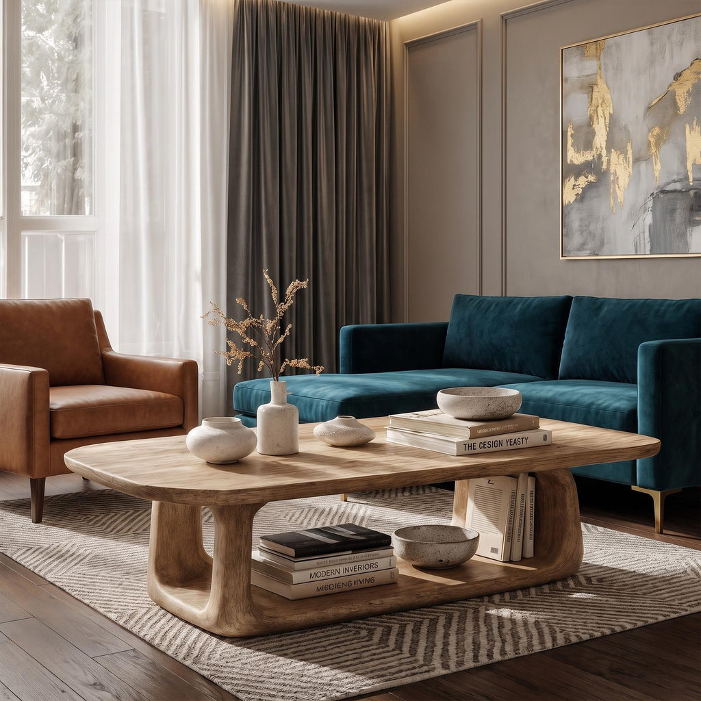 Organic Coffee Table With Sculptural Rounded Base For Living Room SINLKICF414