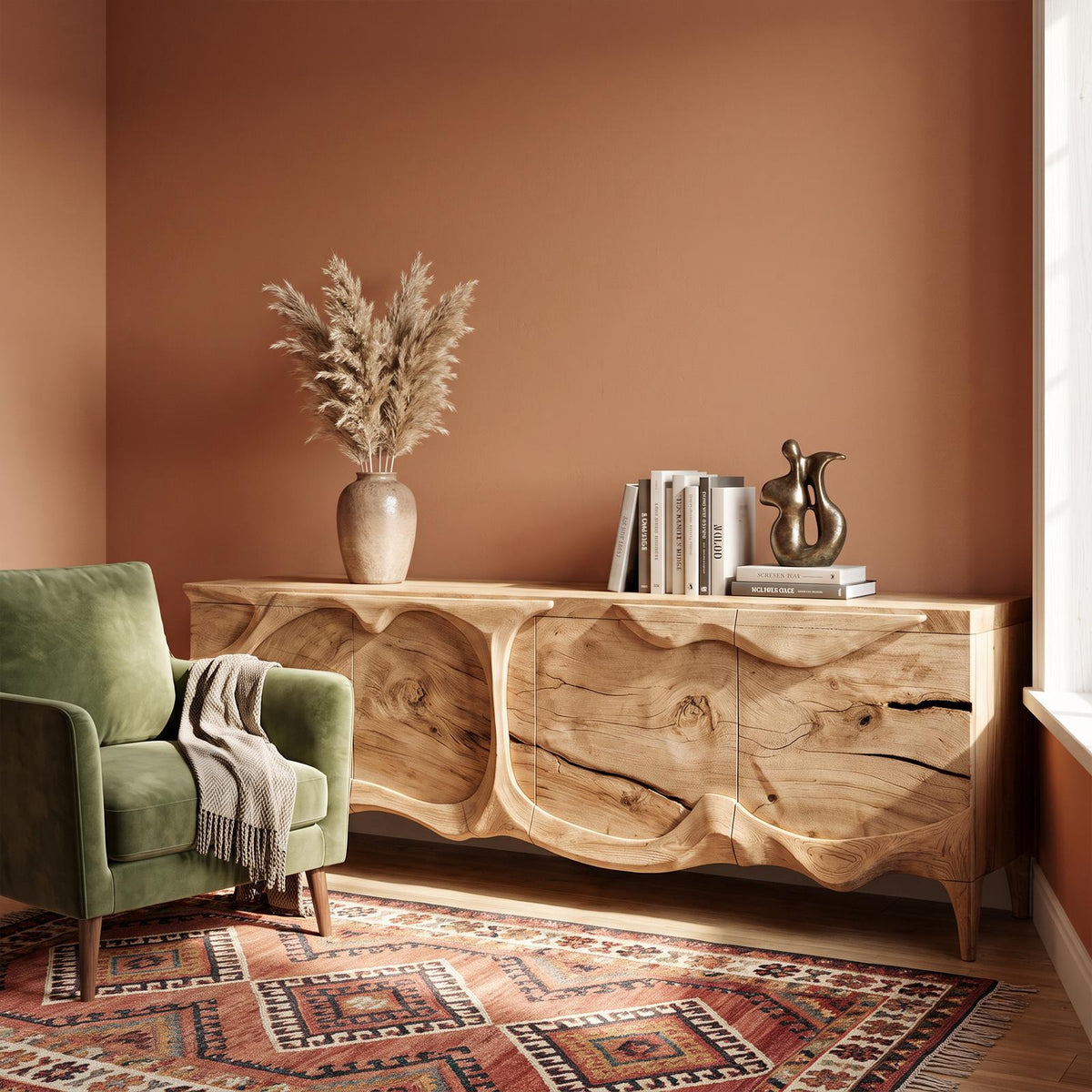 Rustic Sideboard With Sculptural Front Design For Living Room SINLKISD001