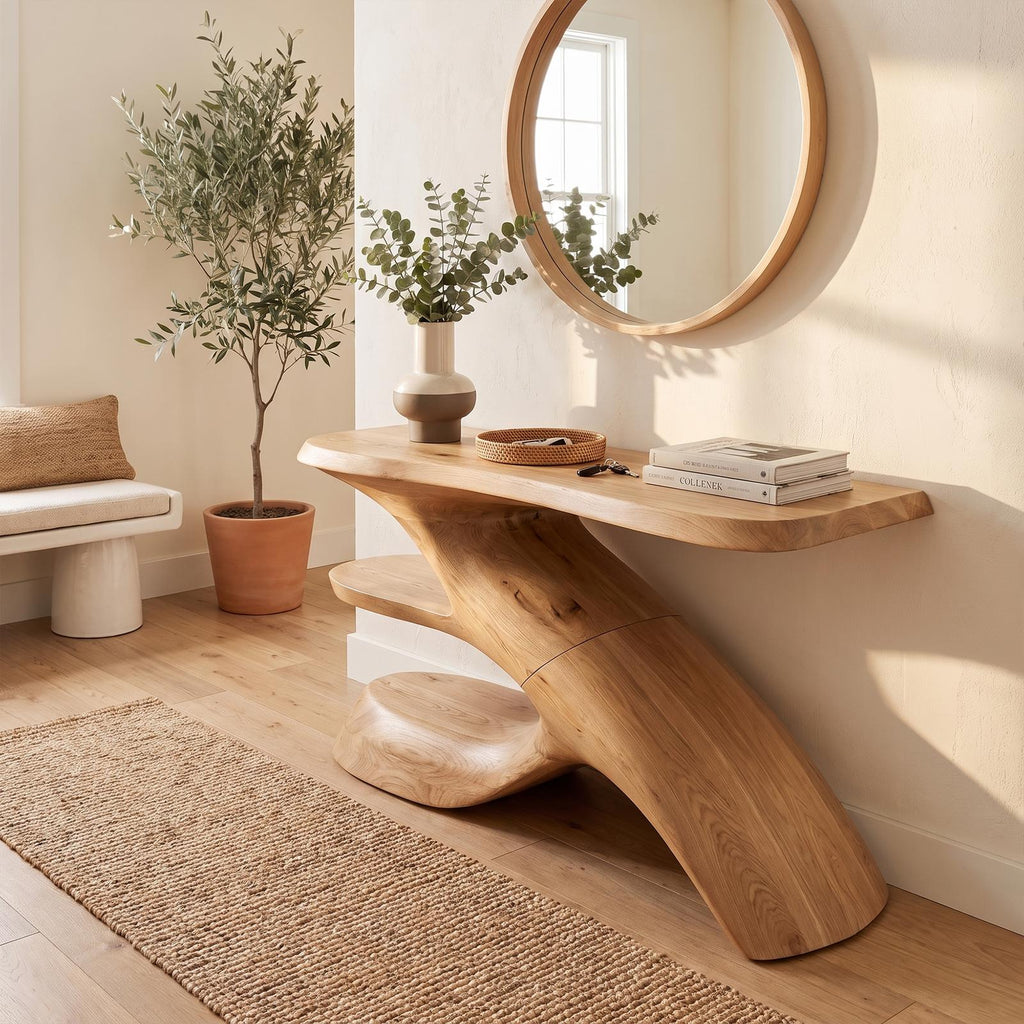 Rustic Console Table, Natural Solid Wood Entryway Sofa Table for Living Room & Hallway