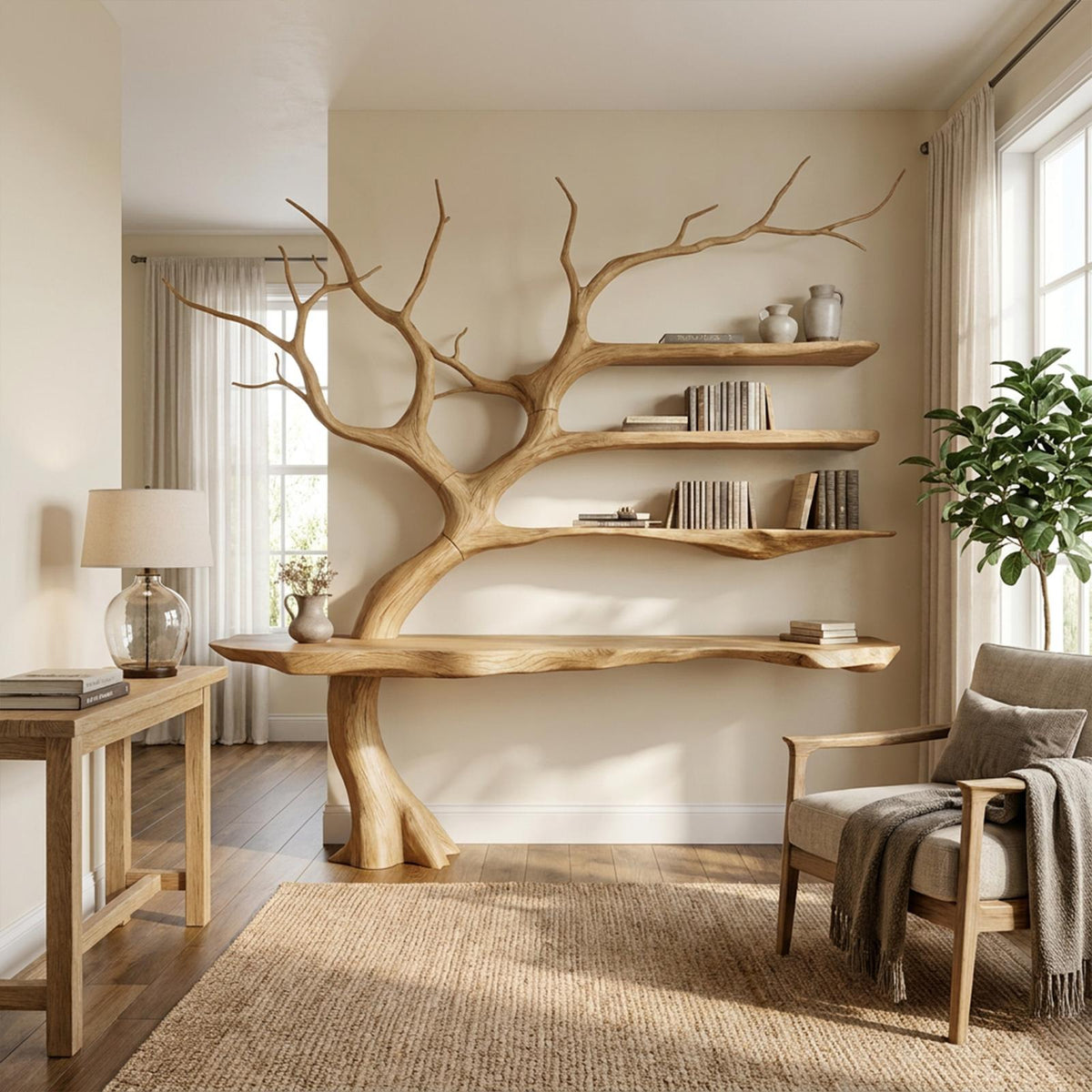 Rustic Console Table Artistic Tree Branch Reading Room