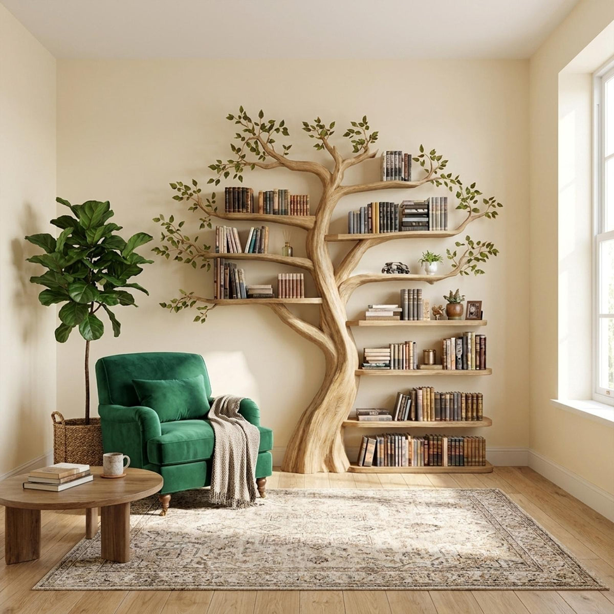 Organic Tree Bookshelf Living Room Interior Sculptural Wall Display