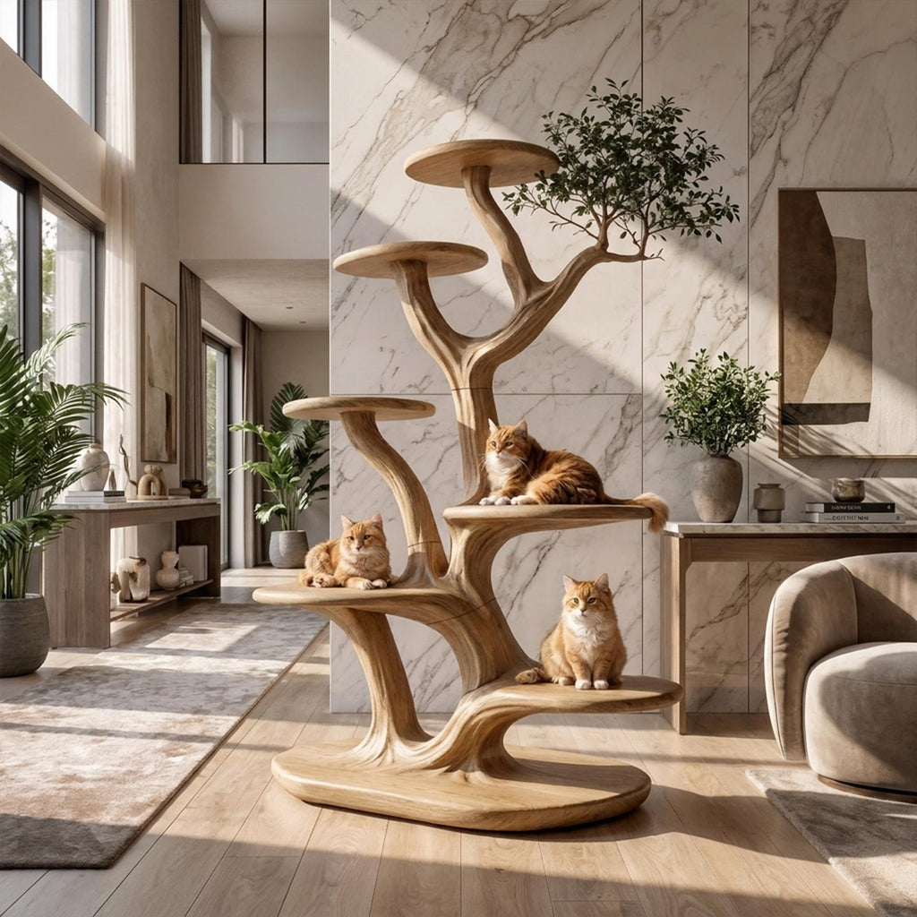 Rustic Tree Cat Play Tower Artistic Living Room SINLKITT077