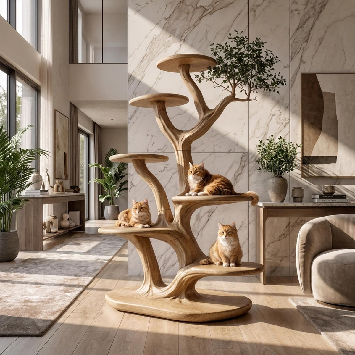 Rustic Tree Cat Play Tower Artistic Living Room SINLKITT077