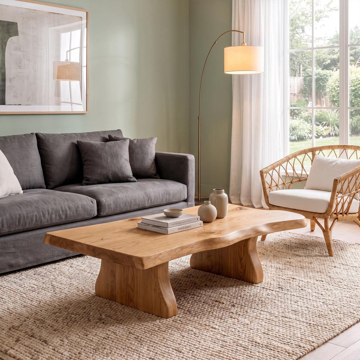 Spry Interior Sculptural Curved Coffee Table, Solid Wood Minimal Flow Center Table, Modern Living Room Accent Furniture, SINLKICF342