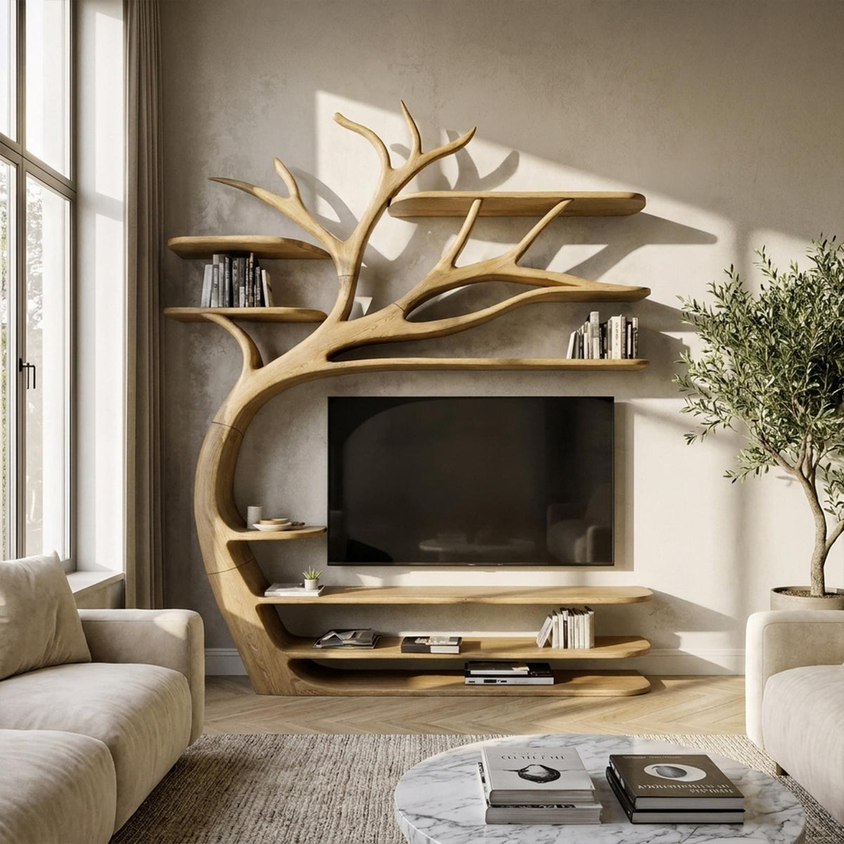 Rustic Artistic Tree TV Stand Bedroom Or Living Room Decor