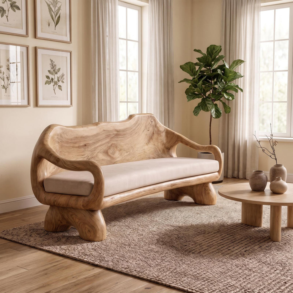 Sculptural Carved Sofa Frame Solid Wood Artistic Hand Carved Design Living Room And Lounge SINLKISF014