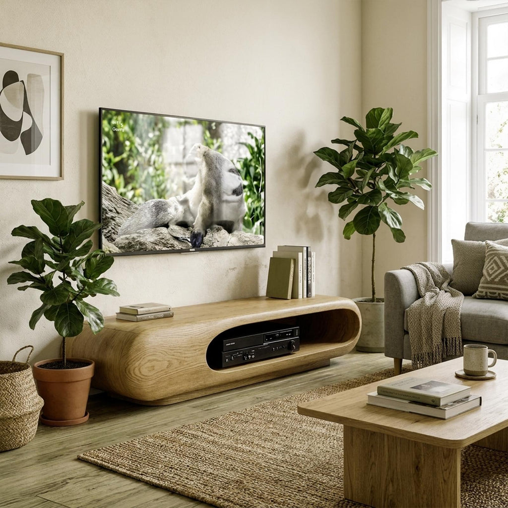 Sculptural Wood TV Stand Entertainment Unit Living Room