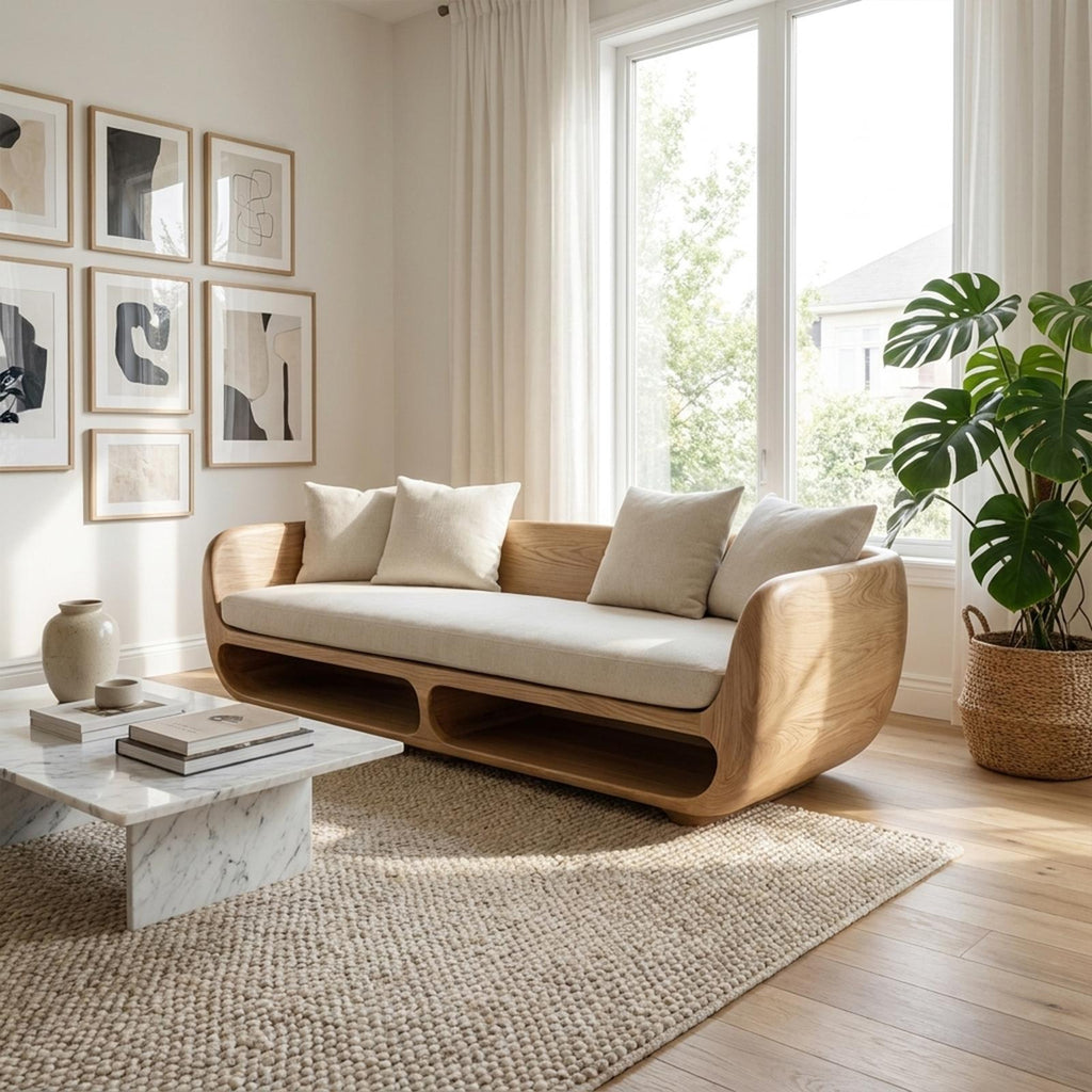 Rustic Sculptural Sofa Table, Handcrafted Solid Wood Console Table Behind Couch, Modern Living Room Decor