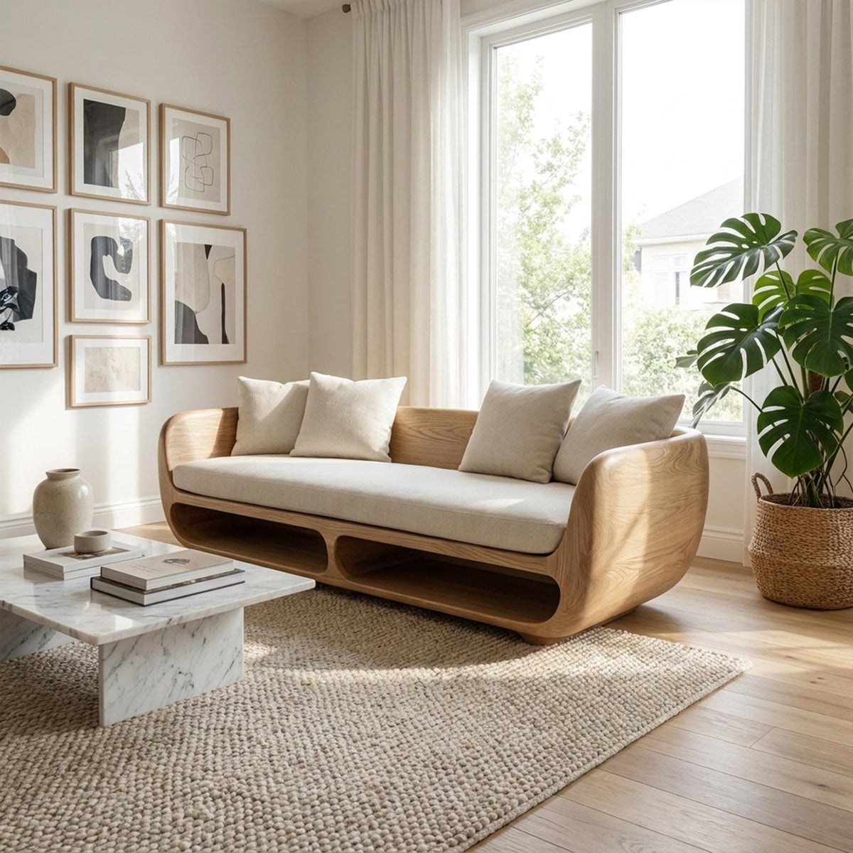 Rustic Sculptural Sofa Table, Handcrafted Solid Wood Console Table Behind Couch, Modern Living Room Decor