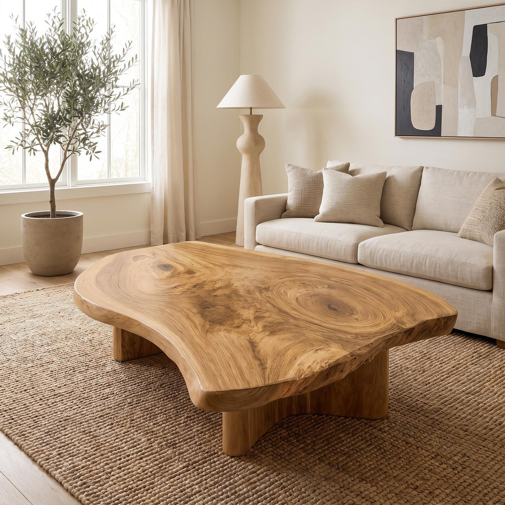 Spry Interior Rustic Live Edge Coffee Table, Solid Wood Natural Slab Center Table, Handcrafted Living Room Accent Table, SINLKICF343