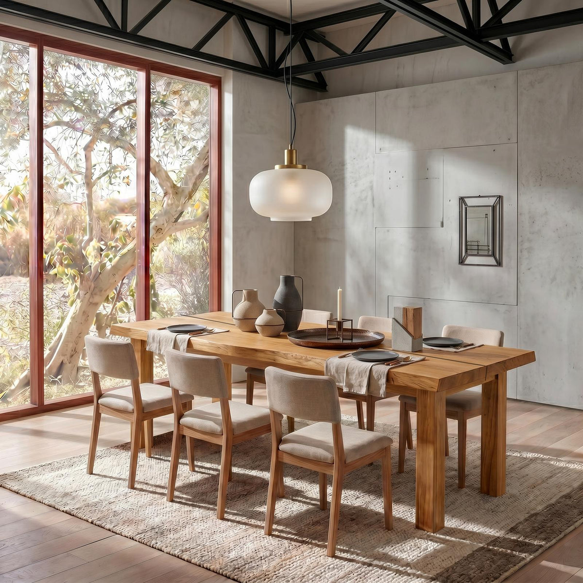 Mid-Century Dining Table with Double Pedestal Base, Oval Solid Wood Kitchen & Dining Room Table