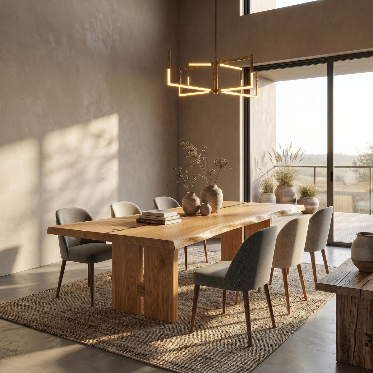 Sculptural Wood Dining Table with Chunky Pedestal Base, Round Solid Wood Kitchen Table for Dining Room