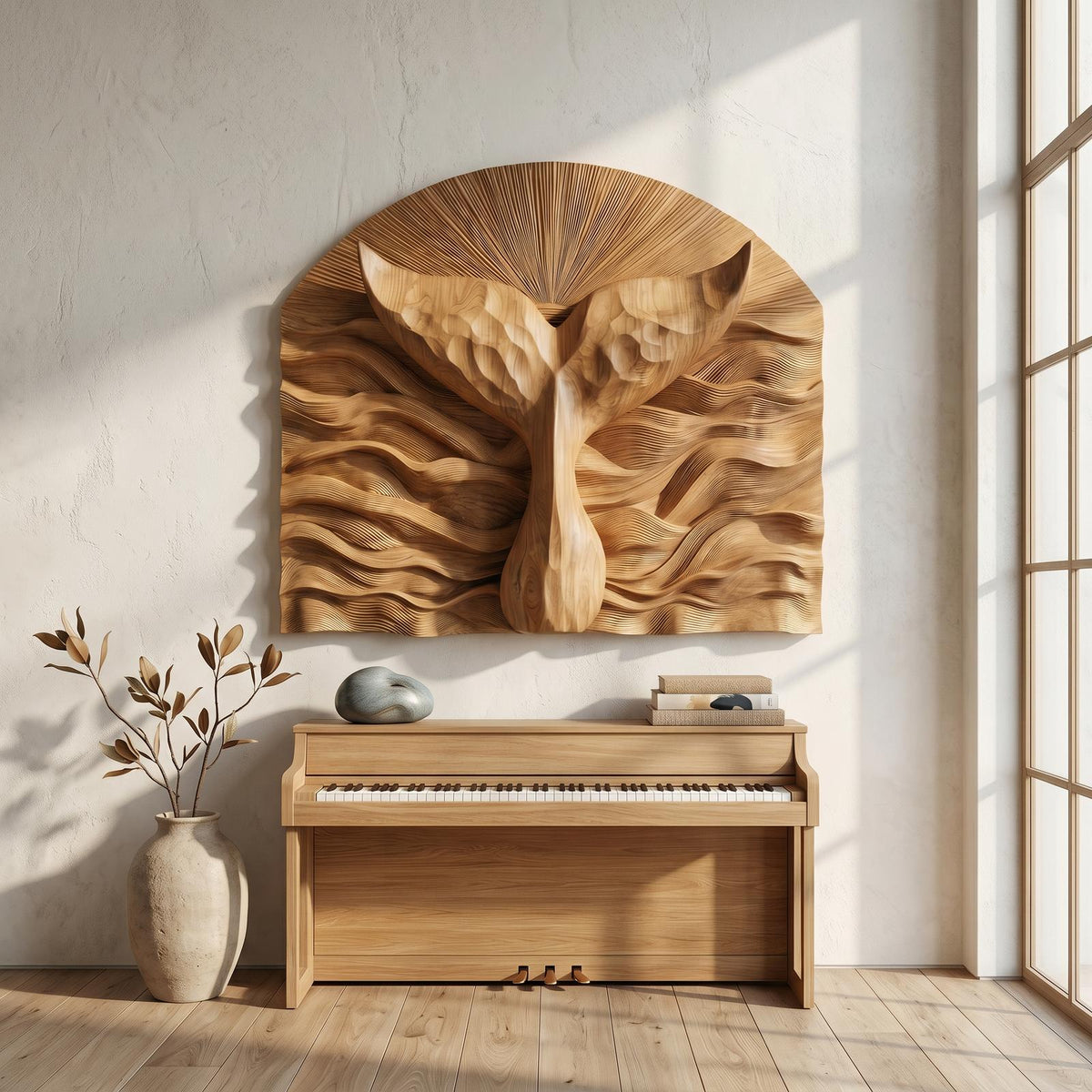 Abstract Wall Art, Sculptural 3D Relief Carved Wood Panel Decor for Contemporary Living Room & Entryway