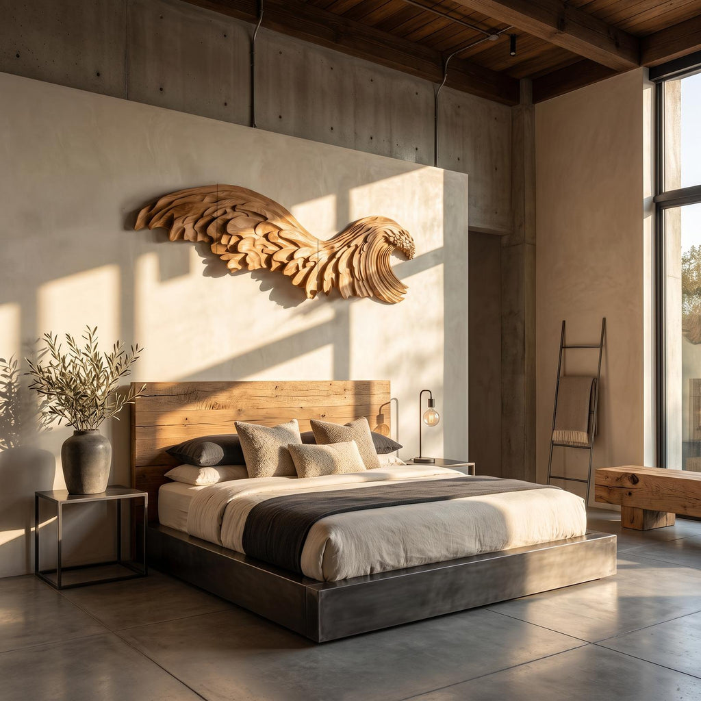 Ocean Wave Wooden Wall Art, Handcrafted Sculptural Carved Wood Hanging Decor for Living Room and Bedroom