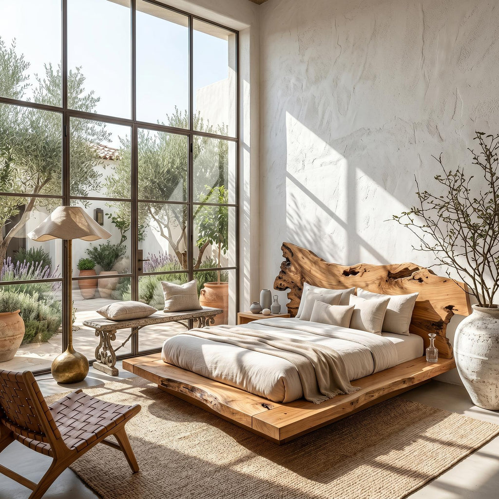 Spry Interior Contemporary Low Profile Bed Frame, Handcrafted Solid Wood Headboard Platform Bed, King Queen Bedroom Furniture Frame, SINLSAWB129