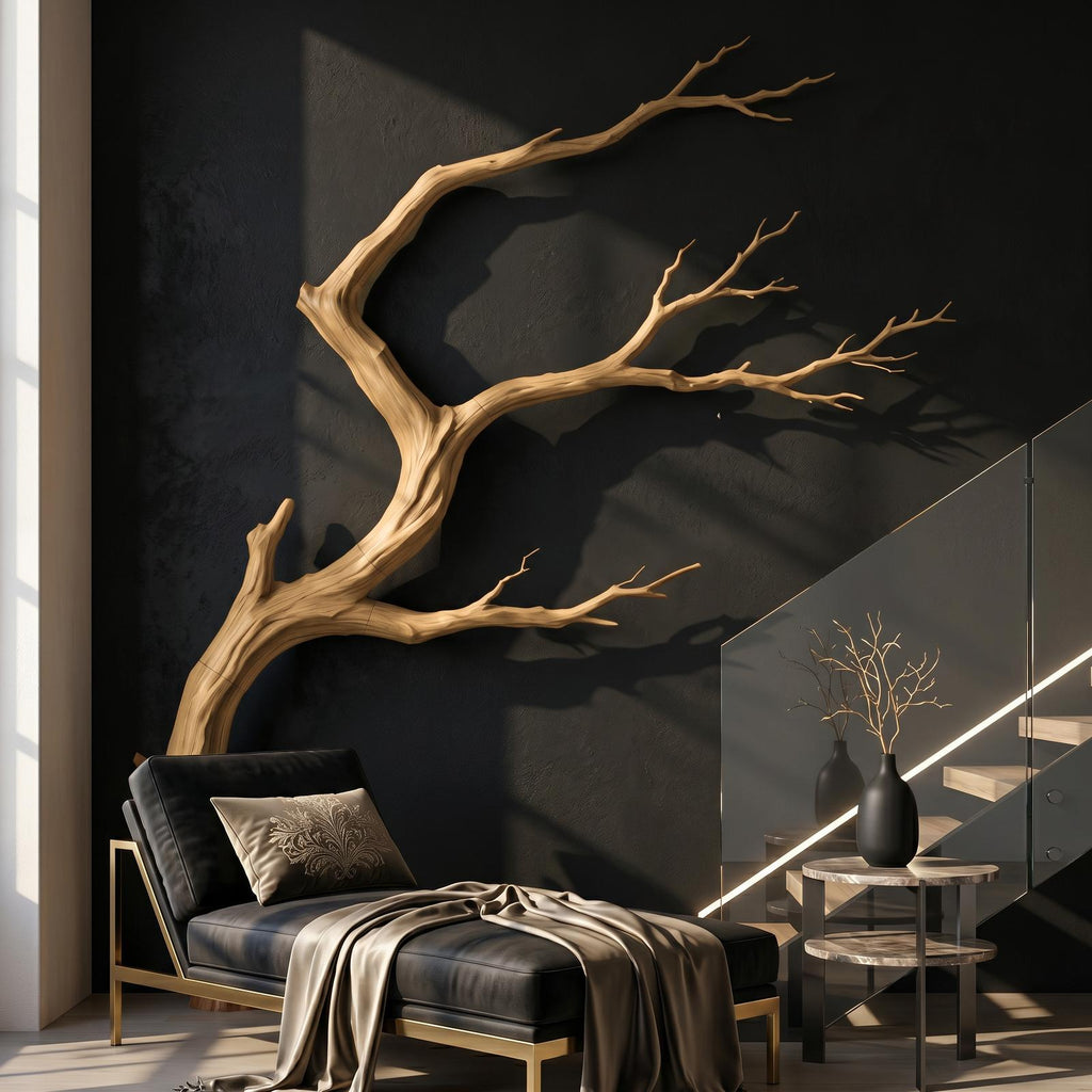 Organic Wood Wall Decor, Sculptural Tree Branch Form Hanging Nature Art for Living Room