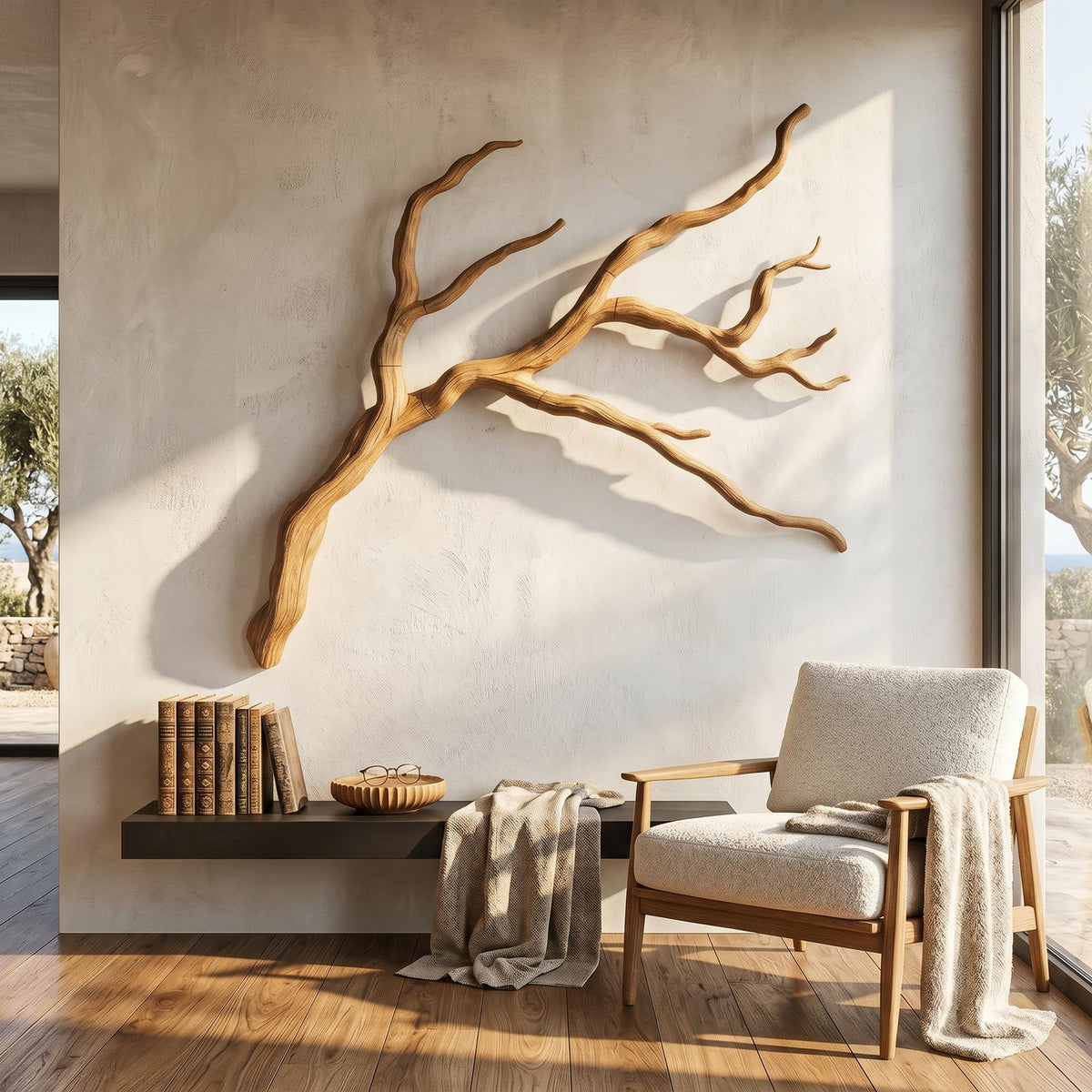 Spry Interior Modern Wood Wall Decor, Sculptural Tree Branch Form Nature Wall Art for Living Room, SINLSAWD126