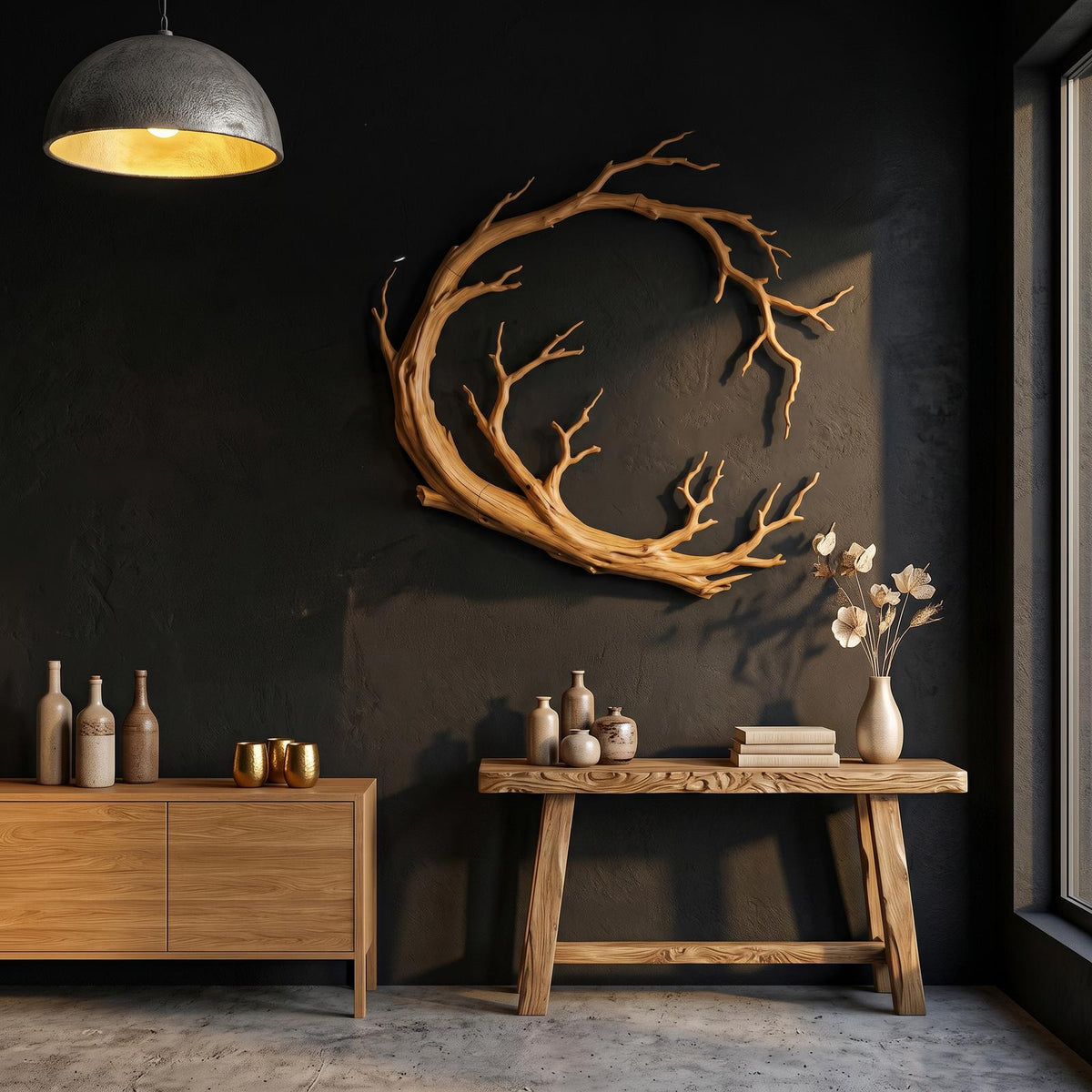 Spry Interior Nature Inspired Wood Wall Decor, Organic Branch Ring Circular Art Sculpture for Living Room, SINLSAWD123