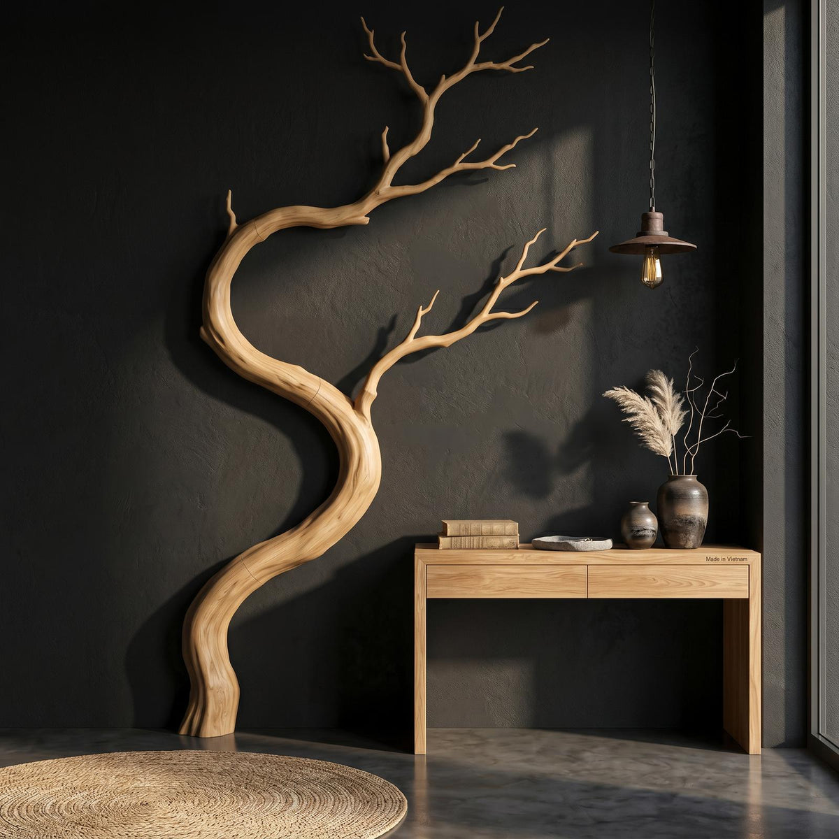 Spry Interior Artisan Wooden Wall Decor, Sculptural Driftwood Branch Hanging Sculpture for Living Room, SINLSAWD121