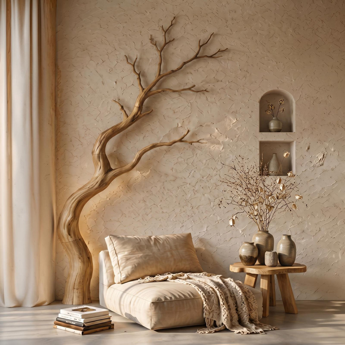 Modern Wooden Wall Decor, Sculptural Driftwood Branch Style Hanging Art for Living Room & Entryway