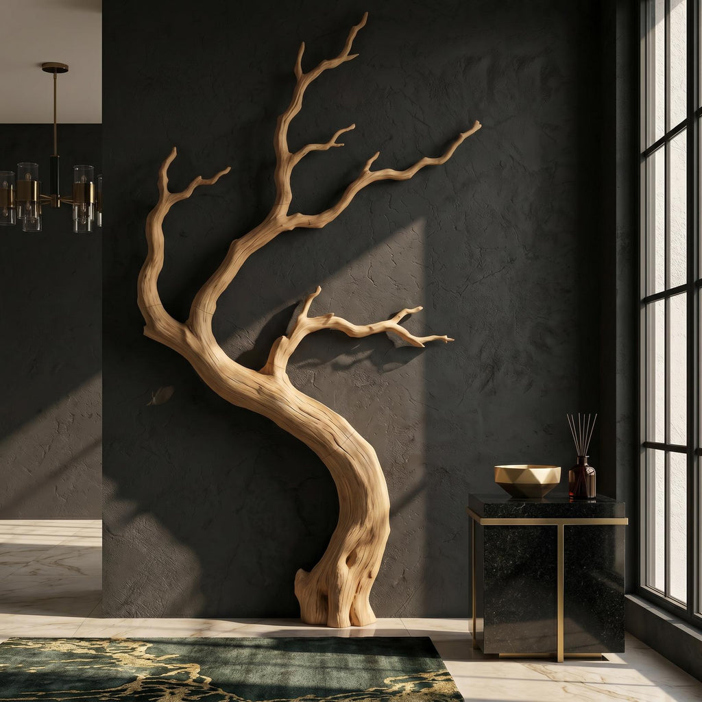 Rustic Wooden Wall Decor with Tree Branch Design, Handcrafted Driftwood Art Sculpture for Living Room