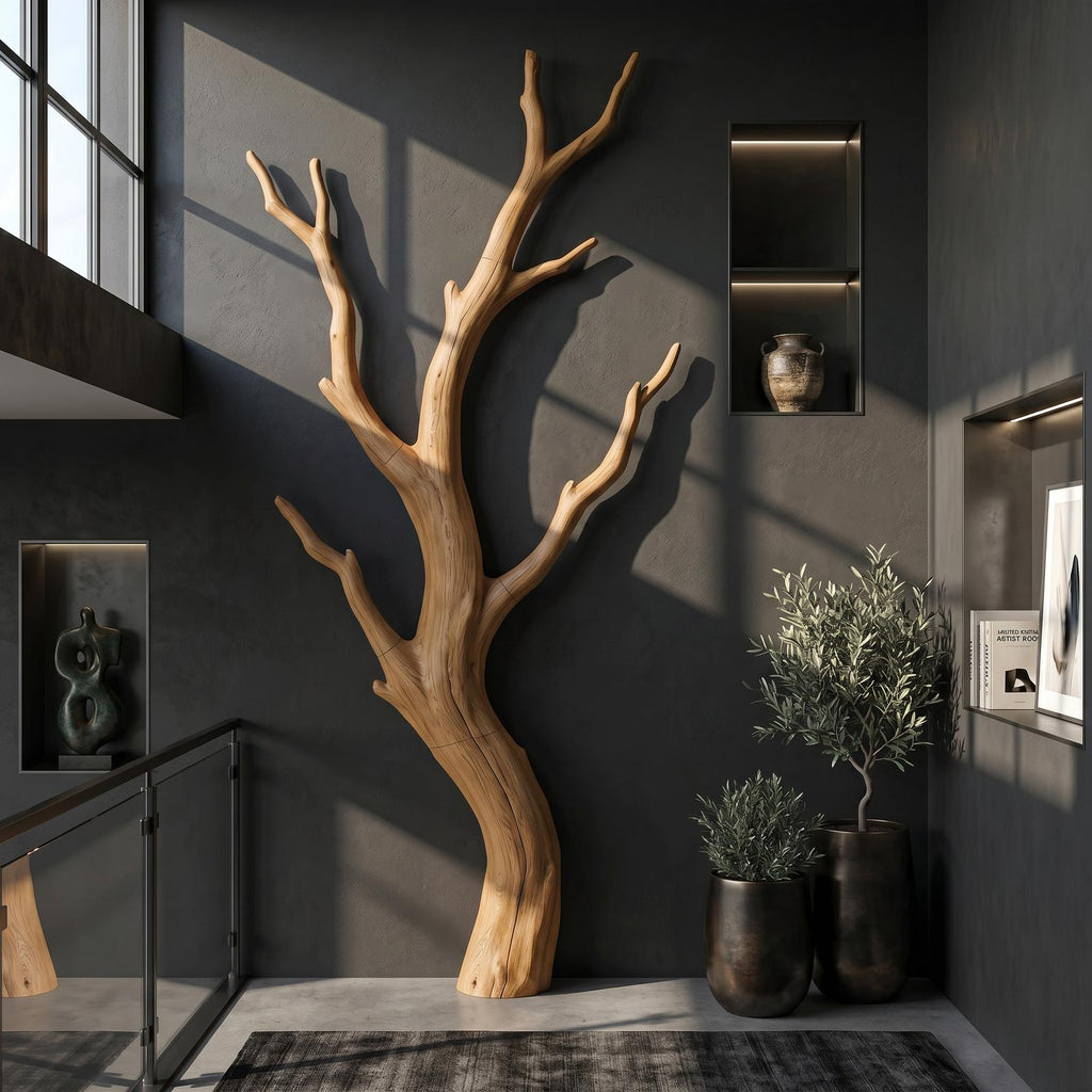 Organic Modern Branch Wall Art, Handcrafted Wood Tree Branch Sculpture for Living Room Decor