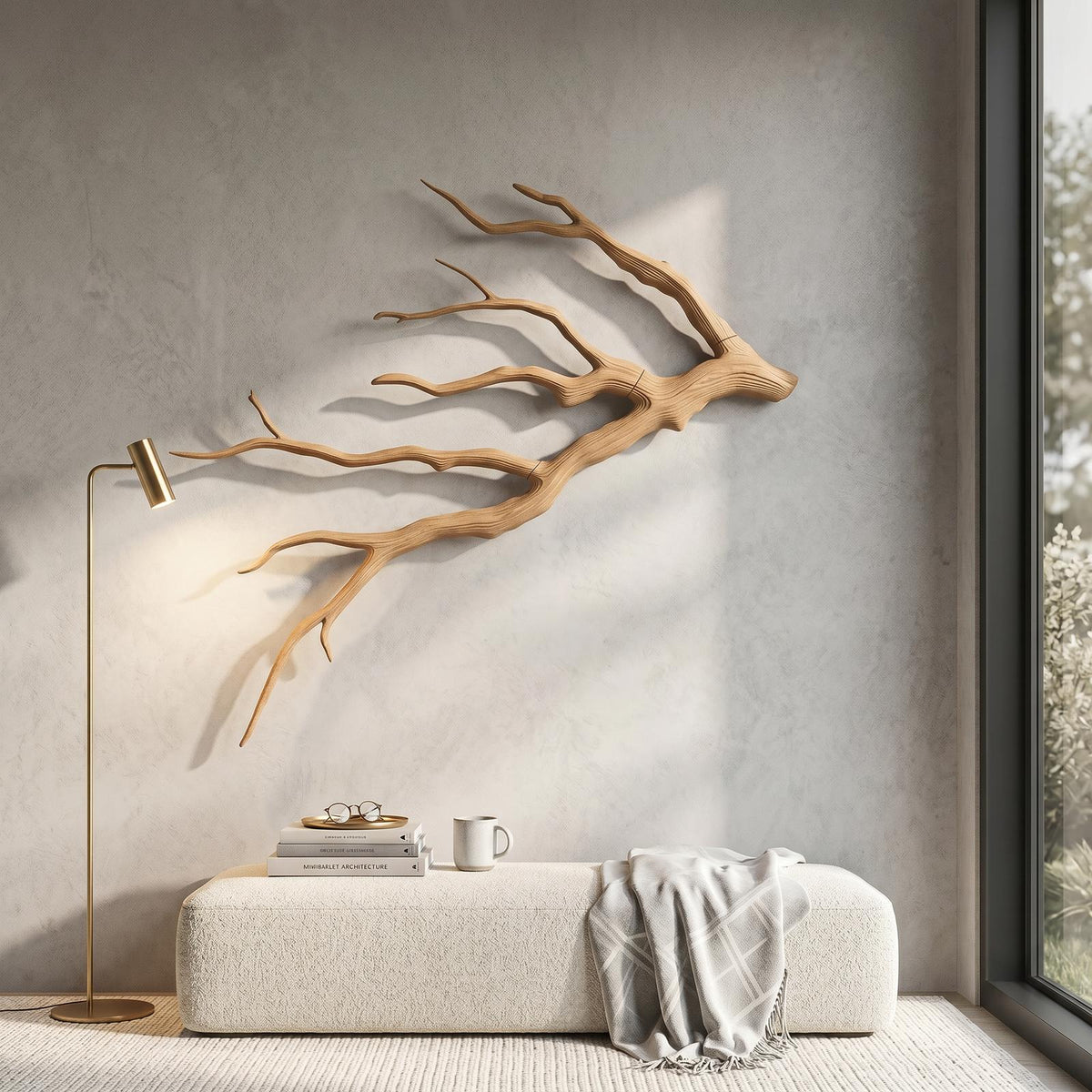 Sculptural Tree Branch Wood Wall Art, Handcrafted Rustic Driftwood Wall Hanging Decor for Home, Model