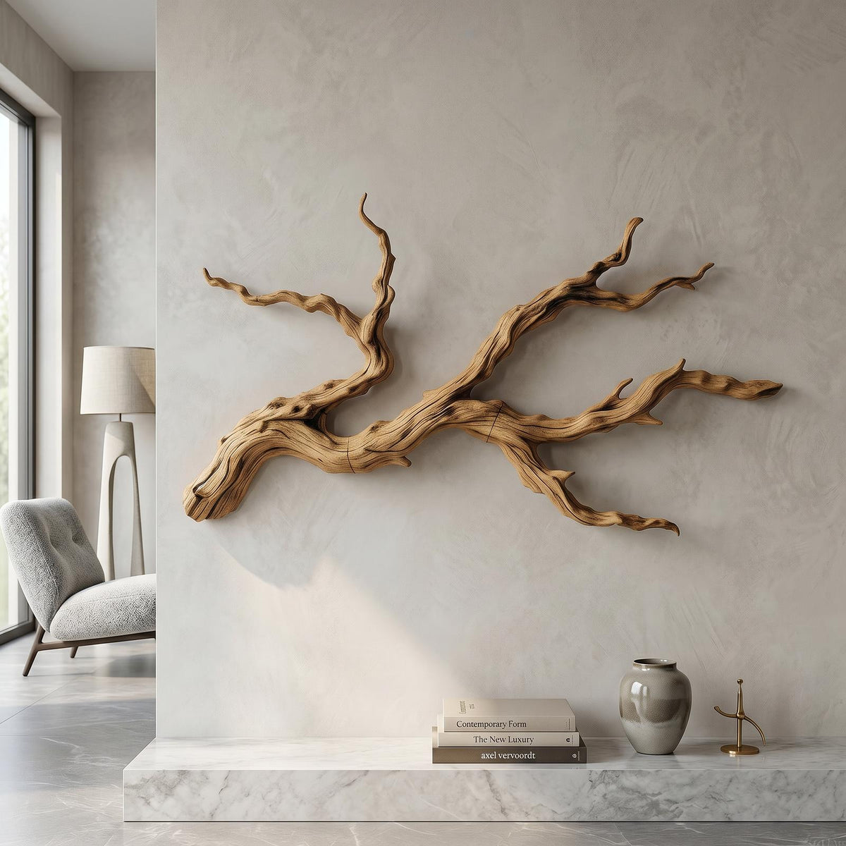 Handcrafted Branch Wood Wall Art, Rustic Nature-Inspired Tree Limb Sculpture for Living Room Bedroom, Model