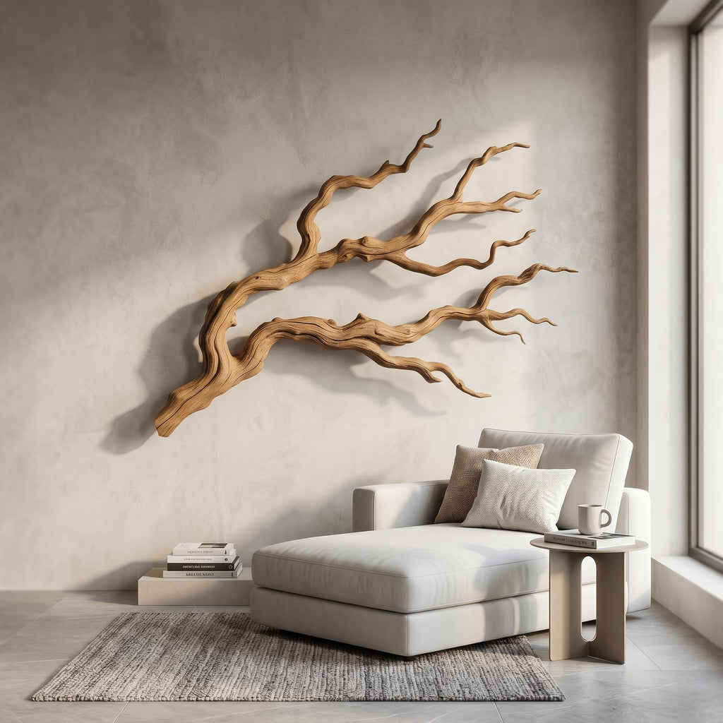 Nature Inspired Branch Wall Art, Handcrafted Organic Wood Tree Limb Sculptural Wall Decor for Living Room, Model