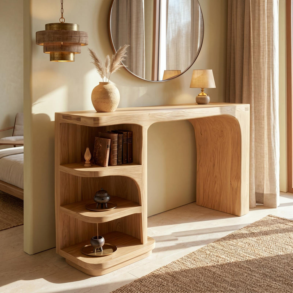 Contemporary Dressing Table With Waterfall Wood Structure For Bedroom