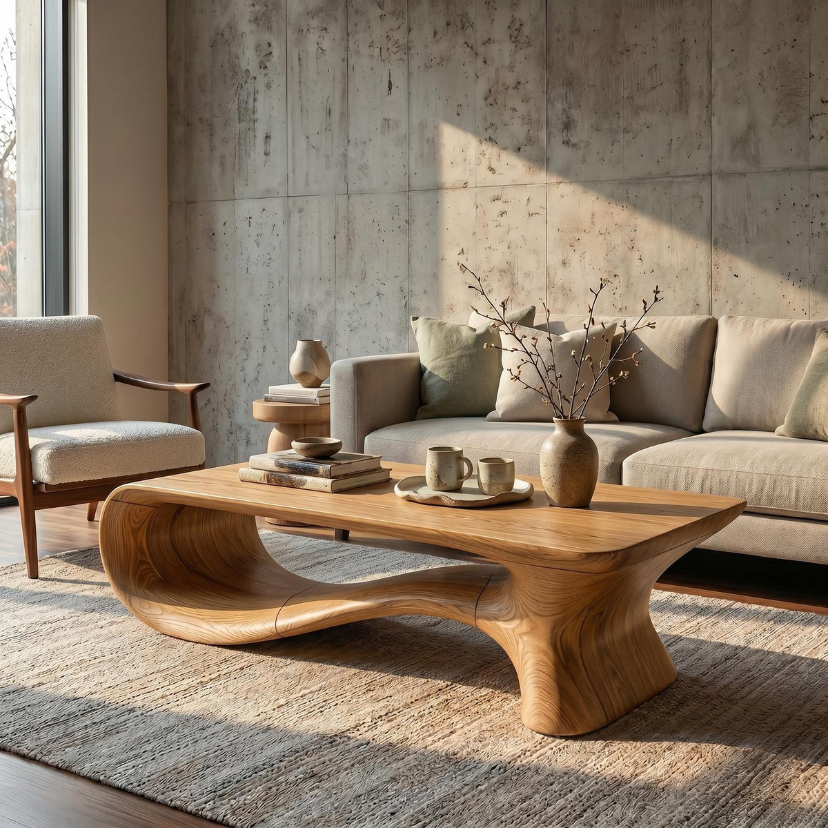 Modern Coffee Table With Flowing Organic Silhouette For Living Room