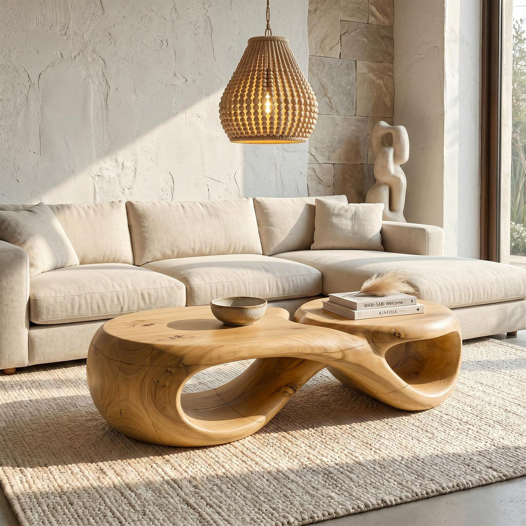 Handcrafted Coffee Table With Sculptural Curved Design For Living Room