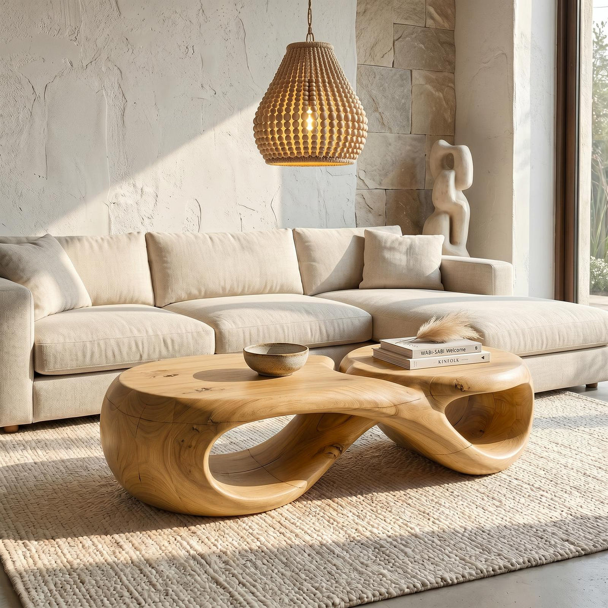 Handcrafted Coffee Table With Sculptural Curved Design For Living Room