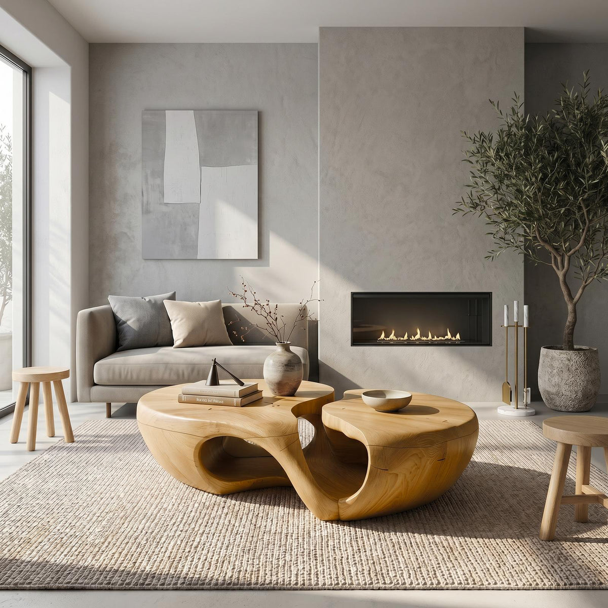 Nature Inspired Coffee Table With Artistic Open Base Design For Living Room